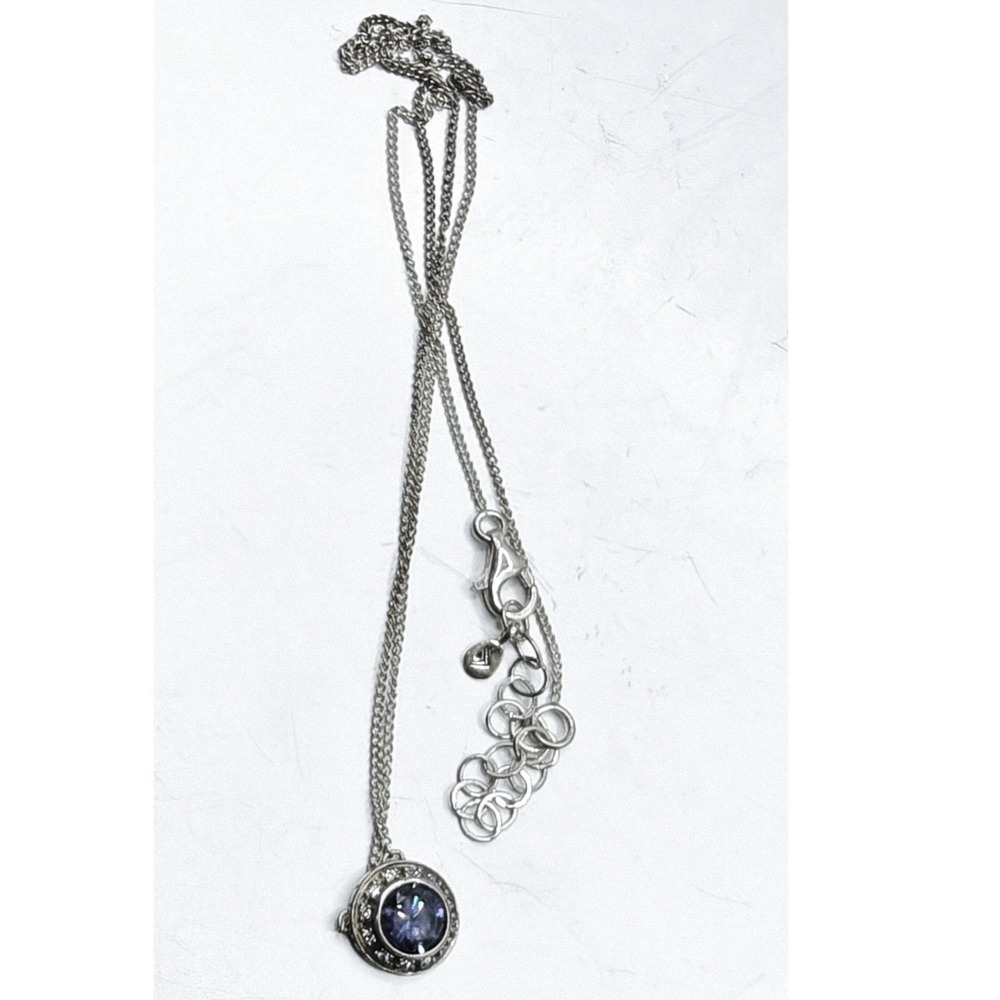 Silpada Italy Sterling Silver Bright Blue Cubic Zirconia Halo Pendant Necklace
